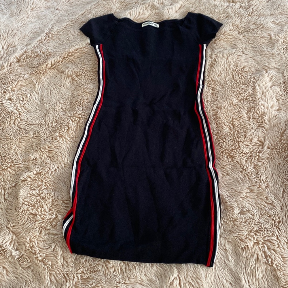 Boat neck mini dress.